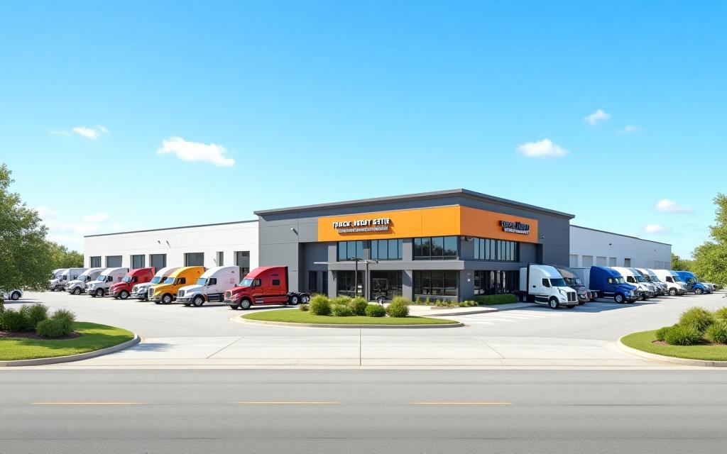 Front exterior view of Trucks Depot Center office and truck lot in Kissimmee, Florida