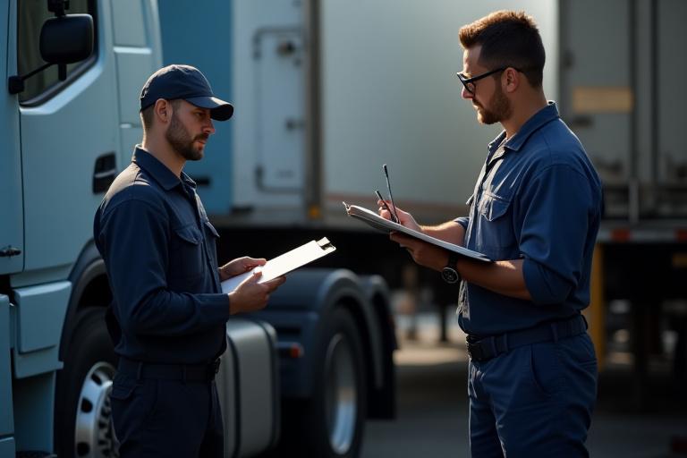 Professional appraiser inspecting a truck clipboard in hand